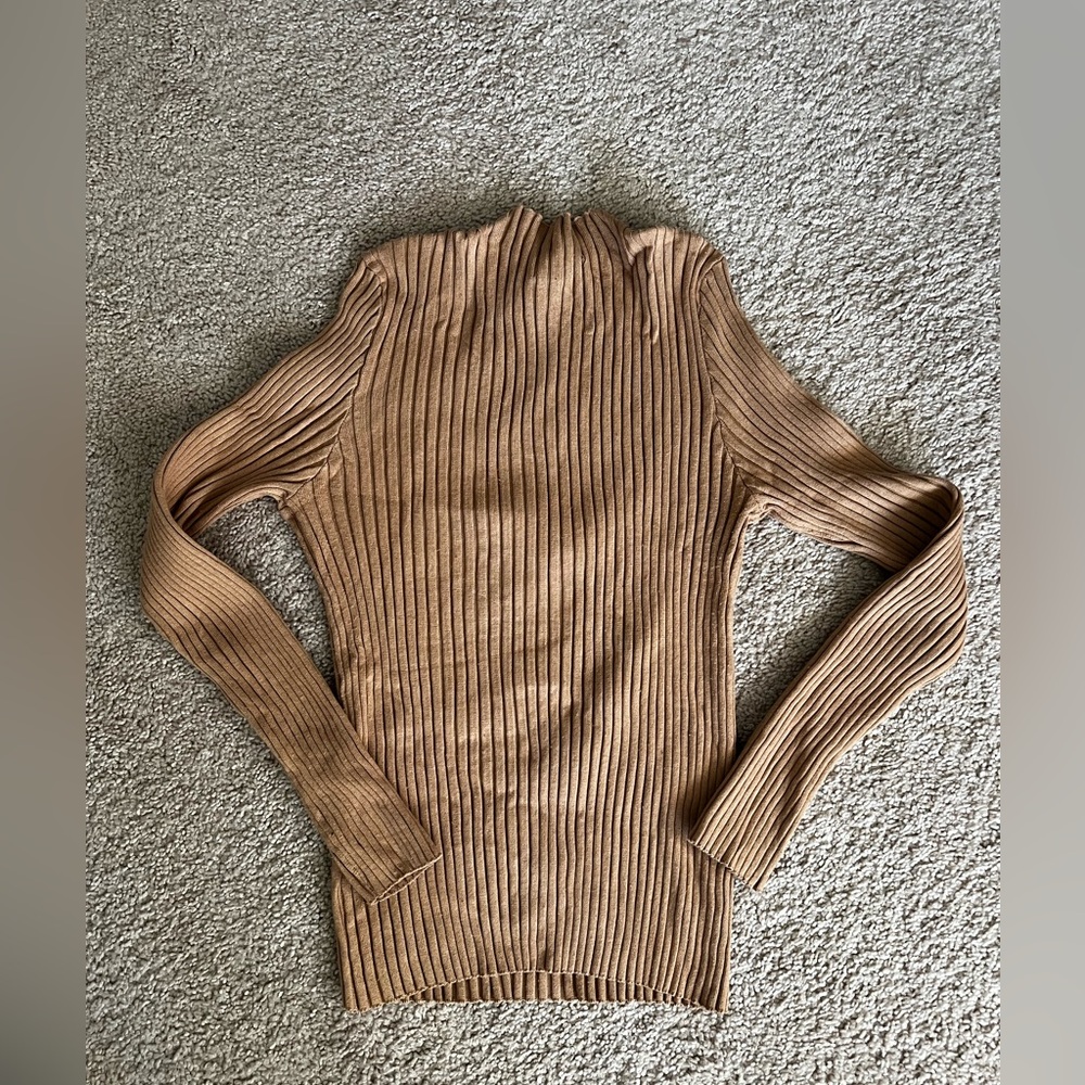 Camel Mock Neck Ribbed Top - Picture 2 of 2